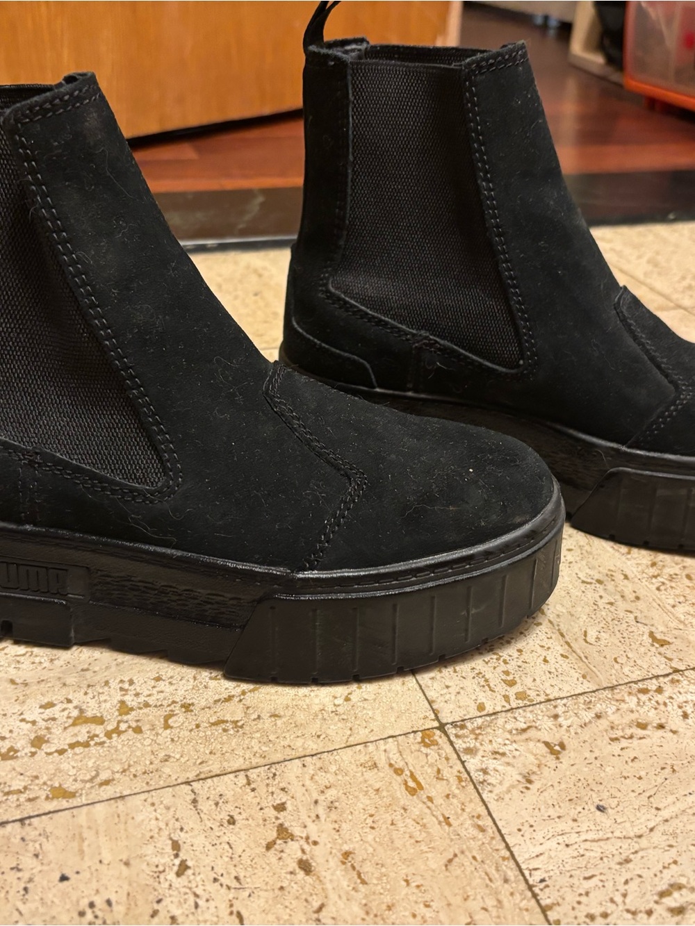 Black Suede Platform Chelsea Boots - Women's